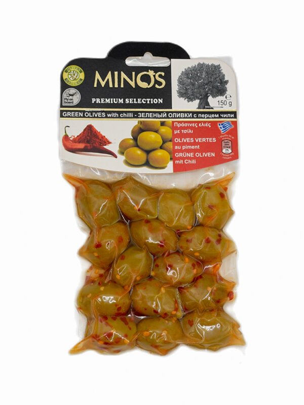 Minos Olives Green Chili 150g