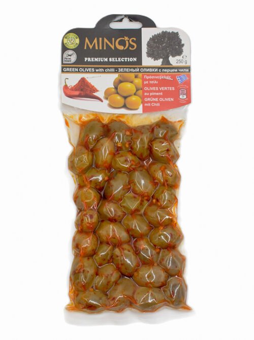 Minos Olives Green Chili 250g