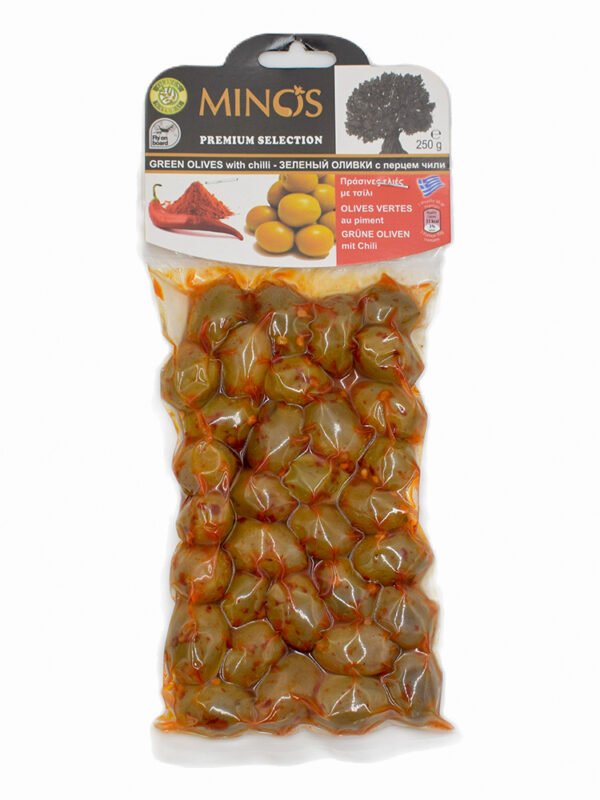 Minos Olives Green Chili 250g